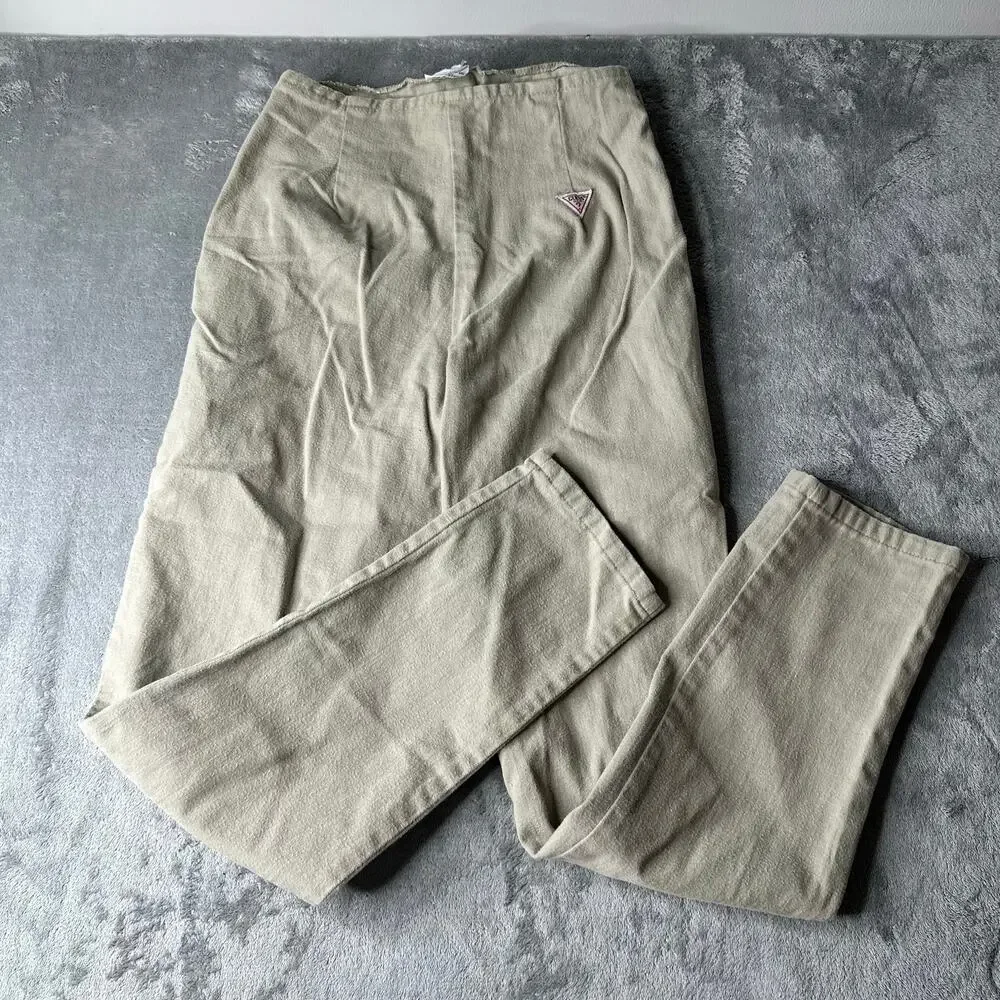 Vintage Kids Y2K 90s Guess Khaki Flat Front And Back Size Button Pant Size 12